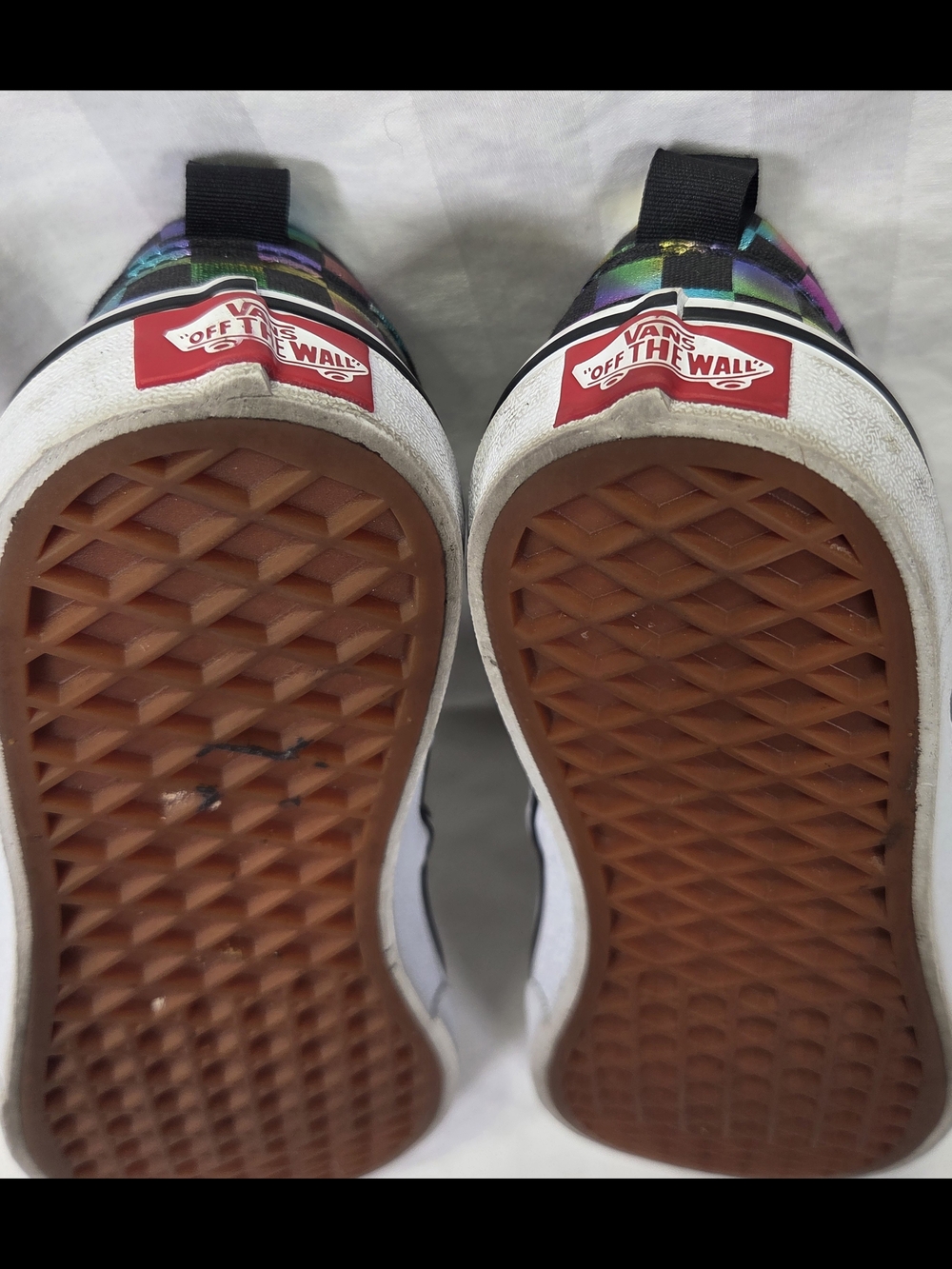 Vans Kids Slip-On Sneakers Black with Iridescent Rainbow Checkerboard Girl Sz 4 - Picture 11 of 12